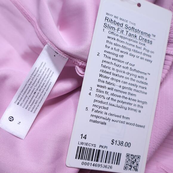 LULULEMON NWT Ribbed Softstreme Slim Fit Tank Dress Pink Peony Casual Women's 14 - Picture 9 of 10